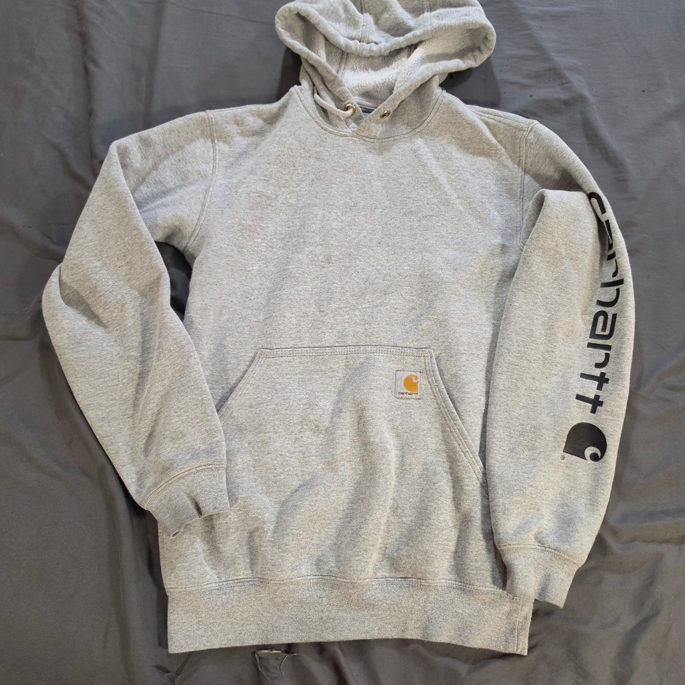 Carhartt Mens Loose Fit Graphic Sleeve Hoodie Heather Gray XS Sweatshirt